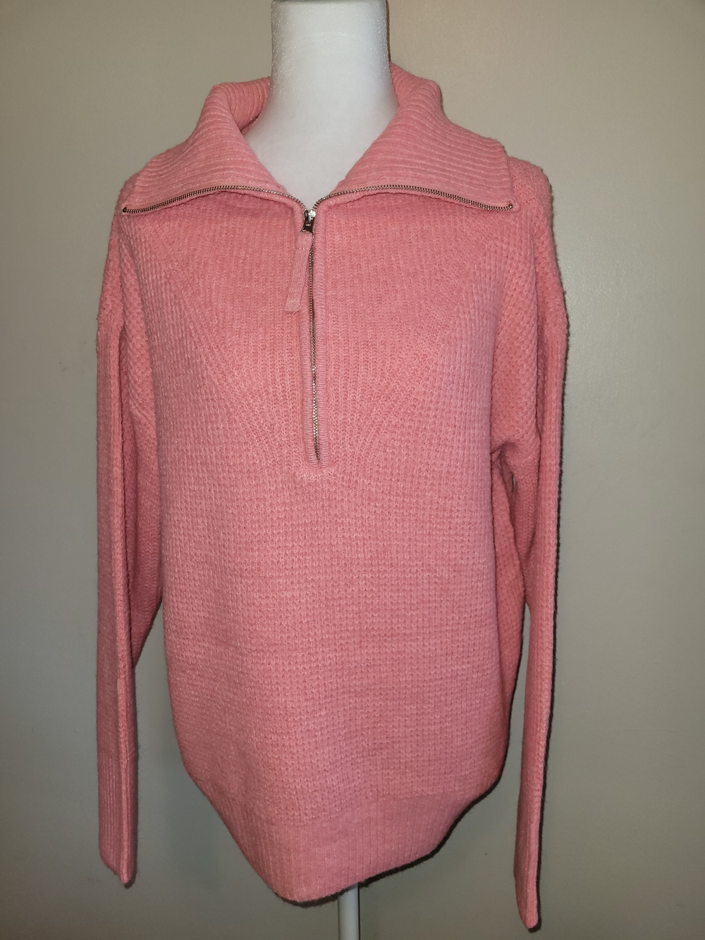 Zenana Outfitters Pink Half-Zip Waffle Knit Sweater - Picture 2 of 4